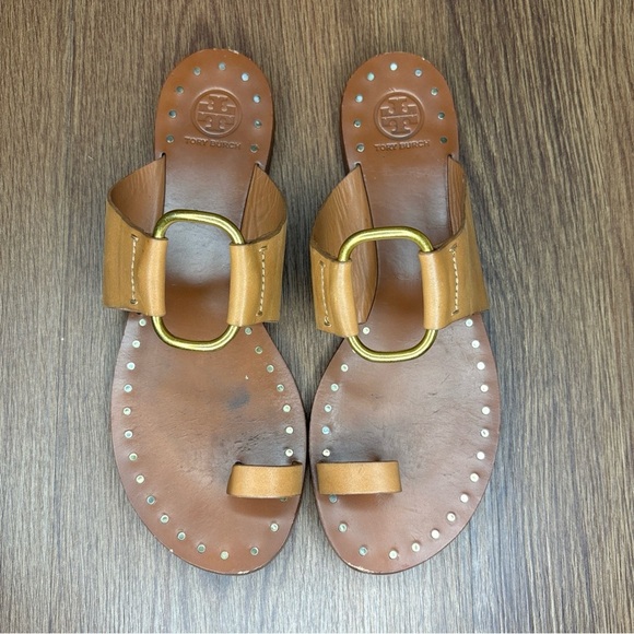 Tory Burch Tan Toe-Ring Sandals with Gold Accent - Picture 1 of 9